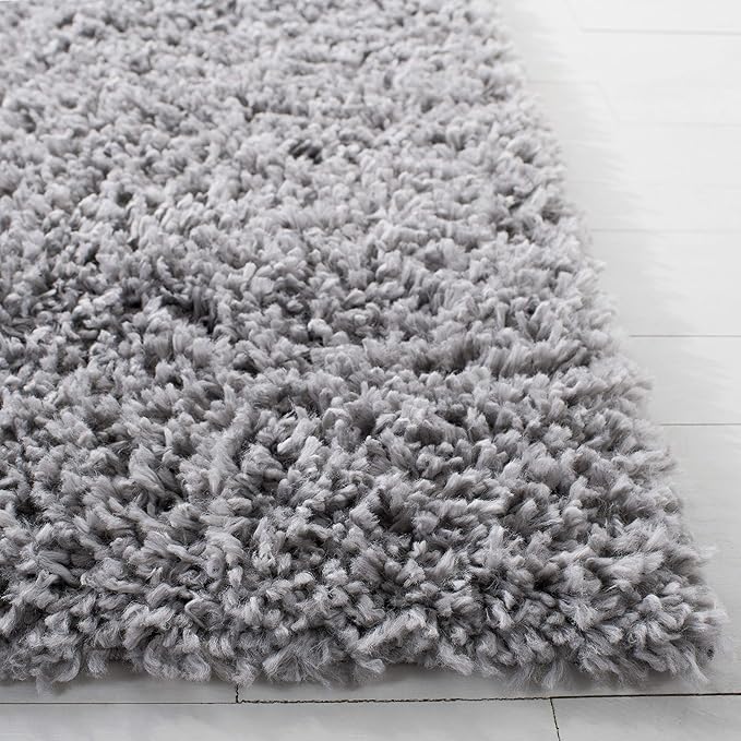 SAFAVIEH August Shag Collection Area Rug - 5'3" x 7'6", Silver, Solid Design, Non-Shedding & Easy Care, 1.5-inch Thick Ideal for High Traffic Areas in Living Room, Bedroom (AUG200G)