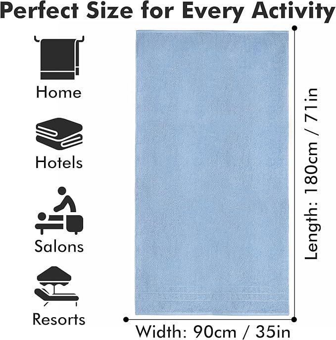 Bath Sheets – Extra Large Bathroom Sheet Set – Pack of 2 Jumbo Towels Sky Blue (71x35in) – 100% Cotton Soft Quick Dry Large Bath Towels for Adults Hotel Spa Bathroom Use