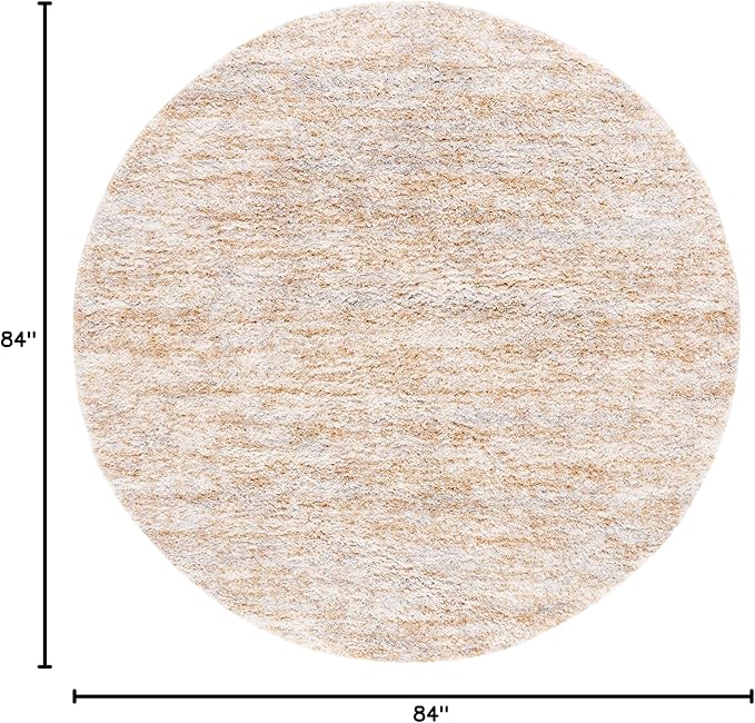 SAFAVIEH Berber Shag Collection Area Rug - 7' Round, Ivory & Light Gold, 1.2-inch Thick Ideal for High Traffic Areas in Living Room, Bedroom (BER563D)