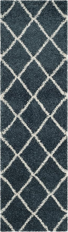 SAFAVIEH Hudson Shag Collection Runner Rug - 2'3" x 6', Slate Blue & Ivory, Modern Trellis Design, Non-Shedding & Easy Care, 2-inch Thick Ideal for High Traffic Areas in Living Room, Bedroom (SGH281L)