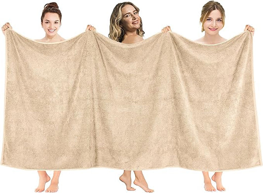 American Soft Linen 100% Cotton 600 GSM Turkish 40x80 Oversized Bath Towel Sheet, Extra Large Adult Towels for Bathroom, Beige Bath Sheet