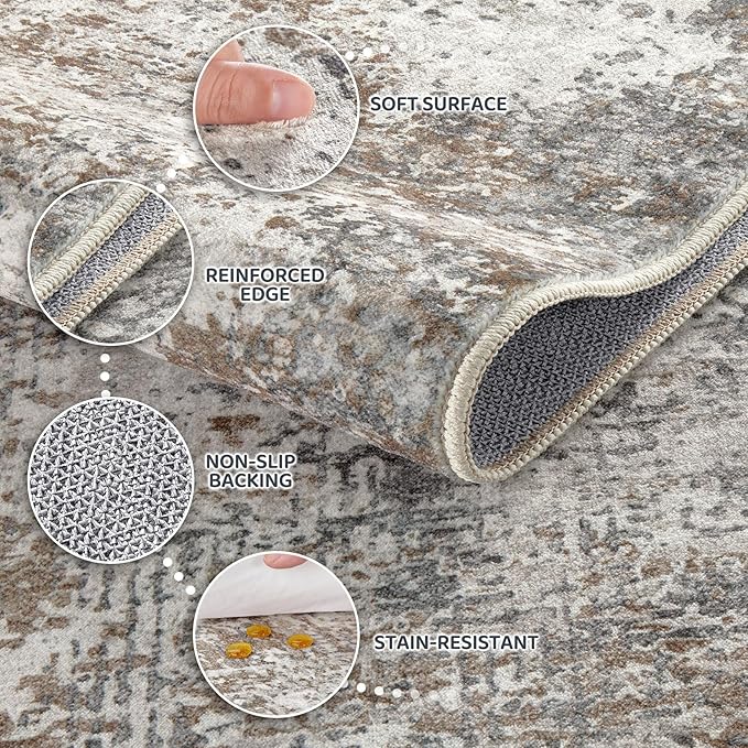 Area Rug Living Room Rugs - 2x3 Washable Soft Neutral Modern Abstract Low Pile Rug Carpet for Bedroom Dining Room Farmhouse Home Office - Brown/Grey/Black