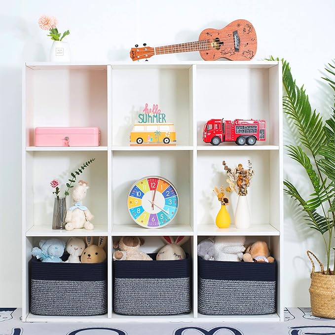 MINTWOOD Design Storage Basket for Shelves, Decorative Baskets for Organizing, Book Basket, Storage Cube Bin Box, Woven Closet Organizer, Pantry Closet and Shoe Basket, Navy Blue