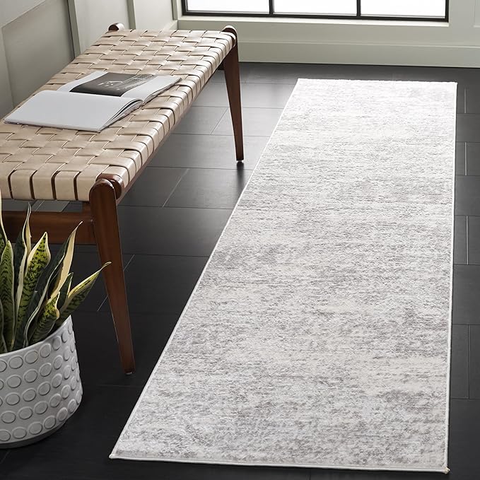 SAFAVIEH Amelia Collection Runner - 2'2" x 8', Ivory & Light Grey, Modern Abstract Design, Non-Shedding & Easy Care, Ideal for The Living Room, Dining, Bedroom (ALA700F)