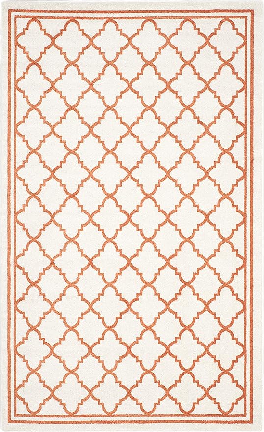 SAFAVIEH Amherst Collection Accent Rug - 4' x 6', Beige & Orange, Moroccan Trellis Design, Non-Shedding & Easy Care, Ideal for High Traffic Areas in Entryway, Living Room, Bedroom (AMT422F)