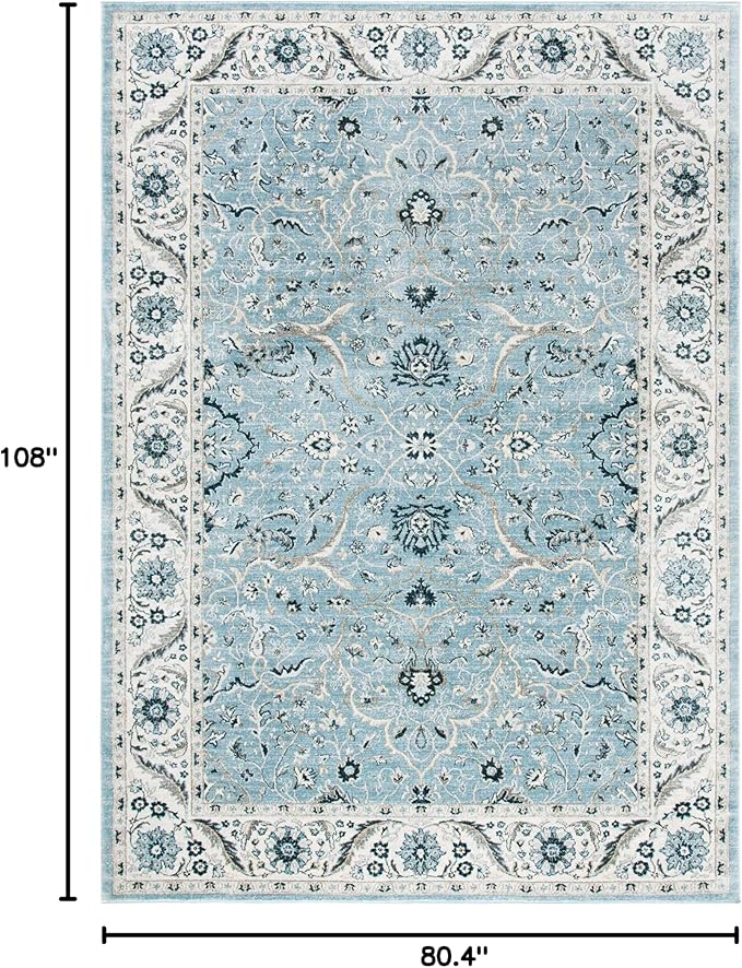 SAFAVIEH Isabella Collection Area Rug - 6'7" x 9', Light Blue & Cream, Oriental Design, Non-Shedding & Easy Care, Ideal for High Traffic Areas in Living Room, Bedroom (ISA912M)