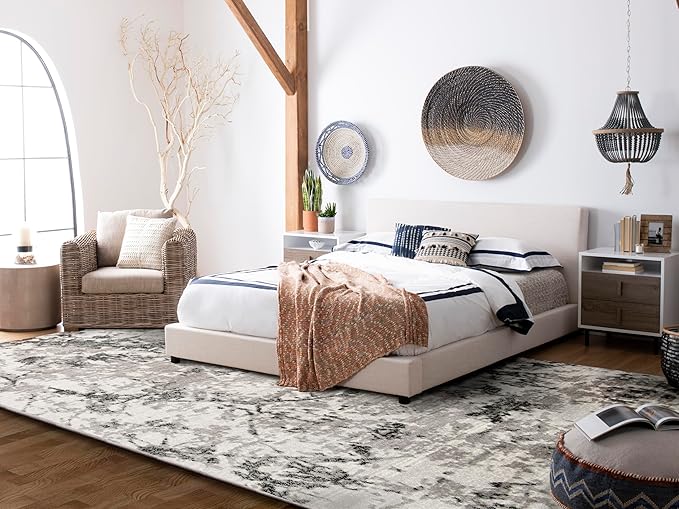 SAFAVIEH Skyler Collection Area Rug - 9' x 12', Grey & Ivory, Modern Abstract Design, Non-Shedding & Easy Care, Ideal for High Traffic Areas in Living Room, Bedroom (SKY186K)