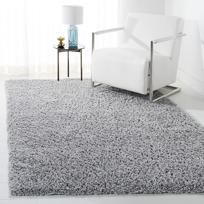 SAFAVIEH August Shag Collection Accent Rug - 4' x 6', Silver, Solid Design, Non-Shedding & Easy Care, 1.5-inch Thick Ideal for High Traffic Areas in Entryway, Living Room, Bedroom (AUG200G)
