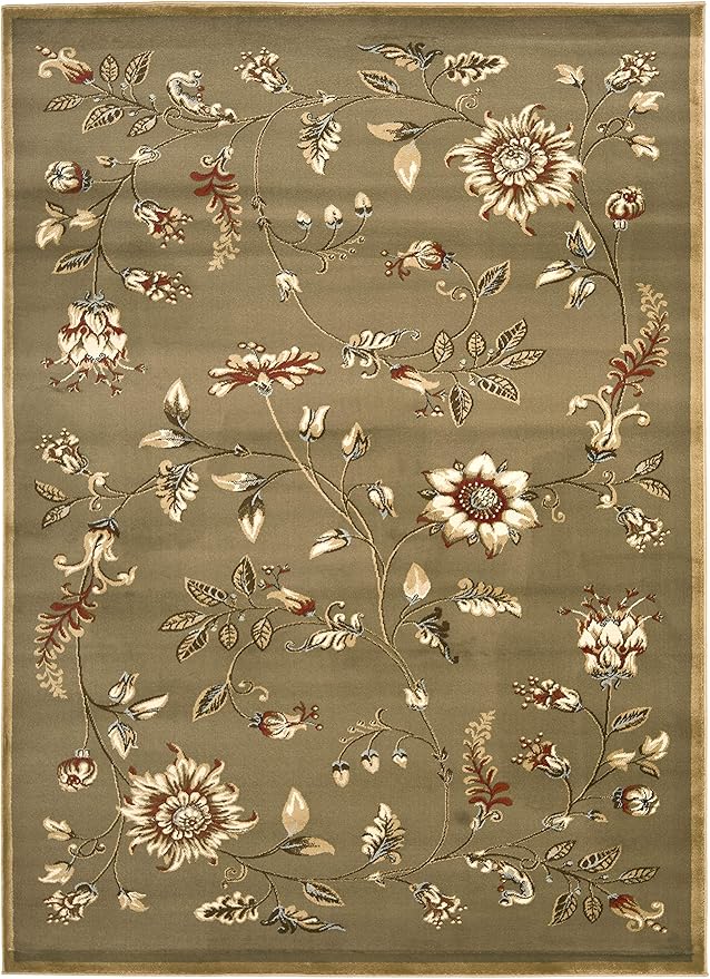 SAFAVIEH Lyndhurst Collection Area Rug - 6'7" x 9'6", Green & Multi, Traditional Floral Design, Non-Shedding & Easy Care, Ideal for High Traffic Areas in Living Room, Bedroom (LNH552-5291)