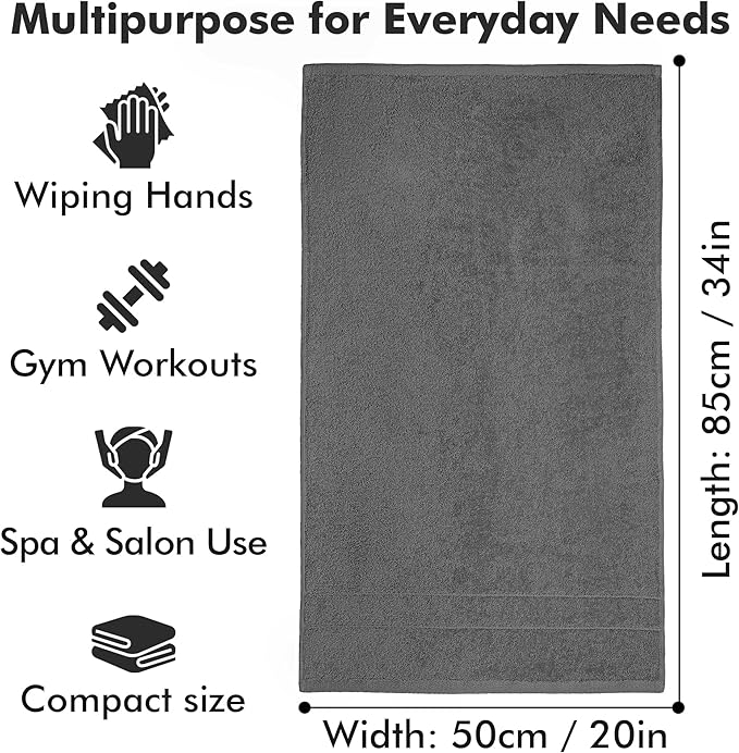 100% Cotton Hand Towels for Bathroom – Soft & Absorbent Towel Set– Pack of 6 Small Towel (34x20in) – Quick Dry Luxury Cotton Hand Towels – Dark Grey