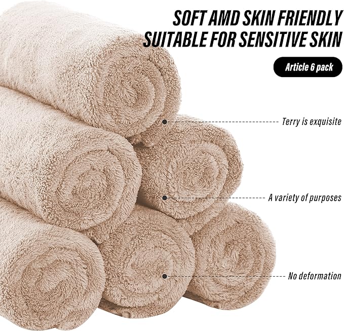 6 Pack Premium Hand Towels - Quick Drying - Microfiber Coral Velvet Highly Absorbent Towels - Multipurpose Use as Hotel, Bathroom, Shower, Spa, Hand Towel 16 x 28 inches (Brown)