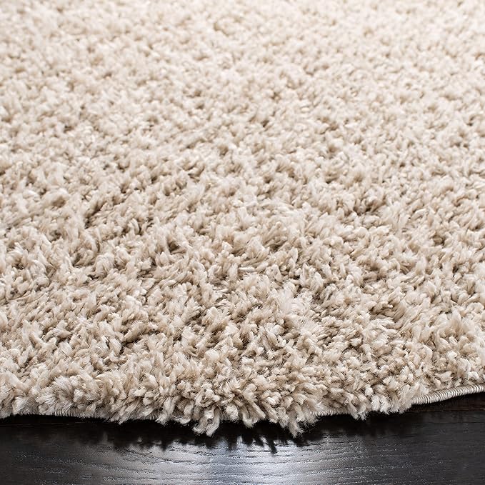 SAFAVIEH August Shag Collection 6'7" Round Beige AUG200D Solid Non-Shedding Living Room Bedroom Dining Room Entryway Plush 1.5-inch Thick Area Rug