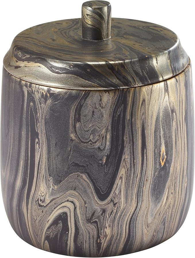 Nicole Miller - Covered Jar, Resin Multipurpose Organizer, Resin Bathroom Accessories, Ideal for Kitchen & Bathroom, Dorm Room Essentials (Harper Collection, Black/Gold)