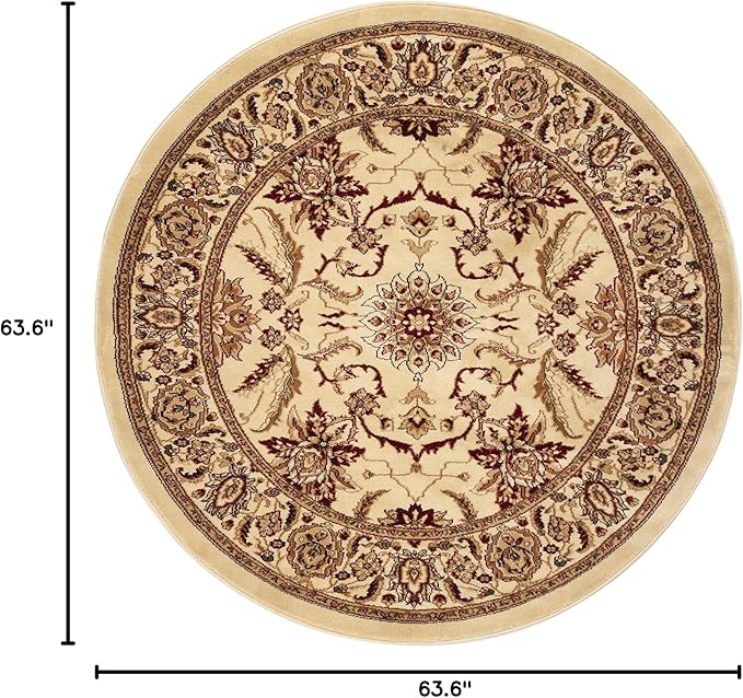 SAFAVIEH Lyndhurst Collection 5'3" Round Ivory / Ivory LNH216A Traditional Oriental Non-Shedding Dining Room Entryway Foyer Living Room Bedroom Area Rug