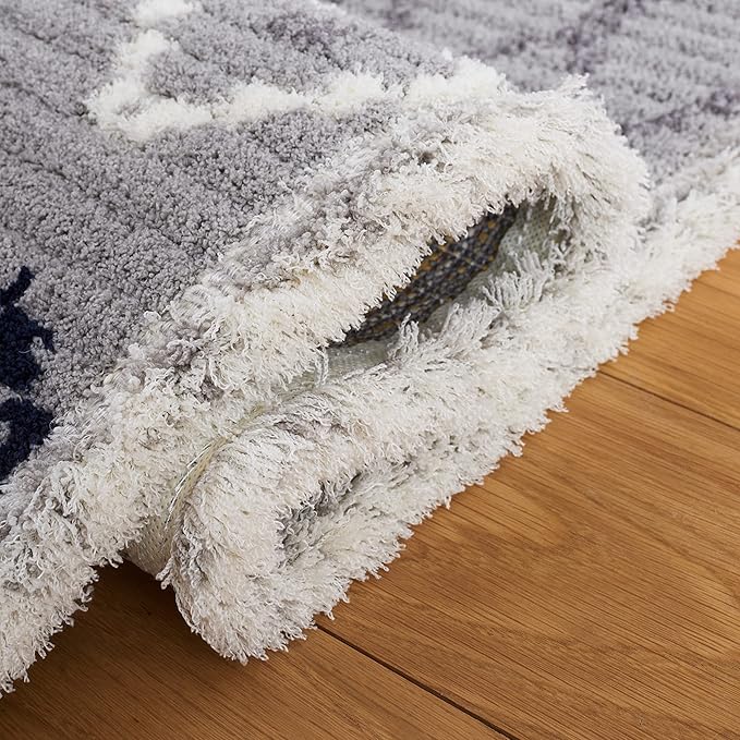SAFAVIEH Area Rug 8x10 - Marrakech Collection - Large - Grey & Navy, Moroccan Boho Tribal Rustic Design, Non-Shedding & Easy Cleaning, Ideal for Living Room, Bedroom, Office, Dining Space (MRK612F)