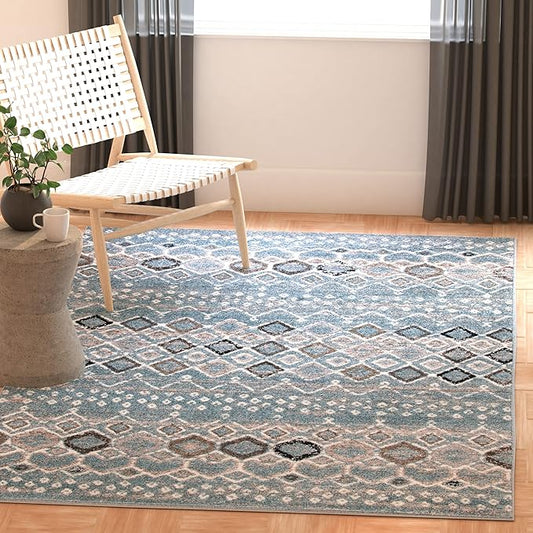 SAFAVIEH Amsterdam Collection Accent Rug - 3' x 5', Blue & Ivory, Moroccan Boho Design, Non-Shedding & Easy Care, Ideal for High Traffic Areas in Entryway, Living Room, Bedroom (AMS108L)