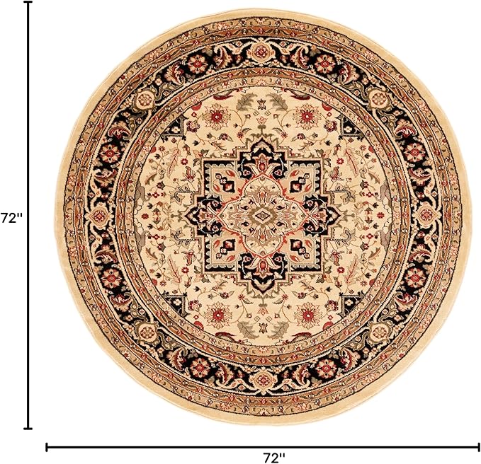 SAFAVIEH Lyndhurst Collection 6' Round Beige / Black LNH330C Traditional Oriental Non-Shedding Entryway Foyer Living Room Bedroom Kitchen Area Rug