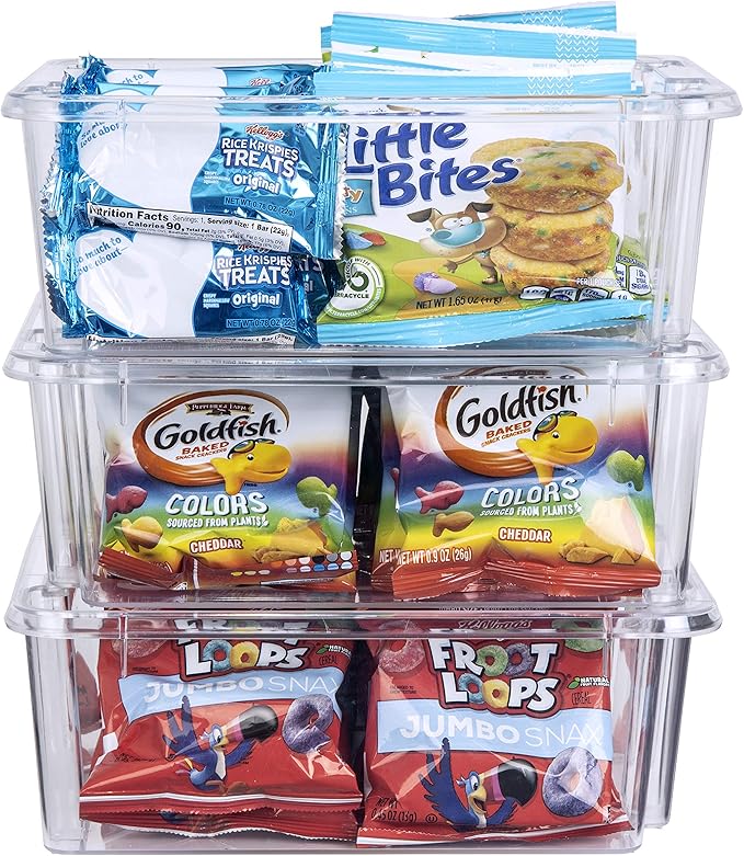 Best Kept Clear Plastic Storage Bins, Stackable Open Square Organizers for Home, Vanity, Cosmetics & Makeup Display, 3-Pack (No Lids)