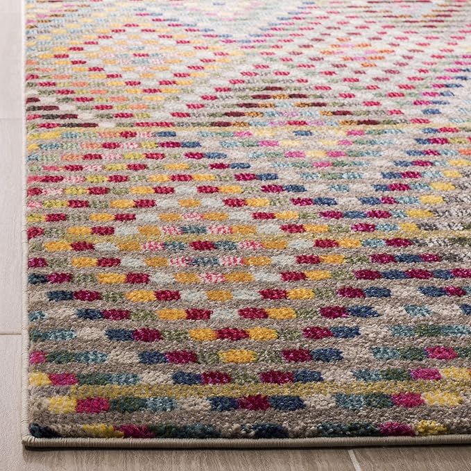 SAFAVIEH Monaco Collection Area Rug - 6'7" x 9'2", Multi & Beige, Boho Diamond Design, Non-Shedding & Easy Care, Ideal for High Traffic Areas in Living Room, Bedroom (MNC204F)