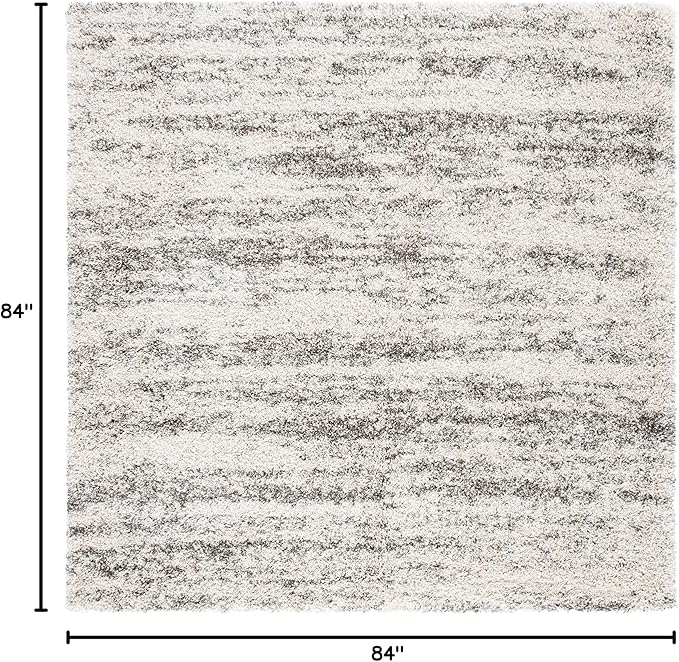 SAFAVIEH Hudson Shag Collection Area Rug - 7' Square, Ivory & Grey, Modern Design, Non-Shedding & Easy Care, 2-inch Thick Ideal for High Traffic Areas in Living Room, Bedroom (SGH206A)