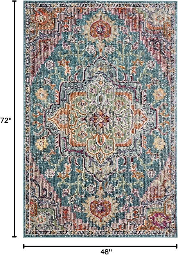 SAFAVIEH Crystal Collection Accent Rug - 4' x 6', Teal & Rose, Medallion Distressed Design, Non-Shedding & Easy Care, Ideal for High Traffic Areas in Entryway, Living Room, Bedroom (CRS501T)