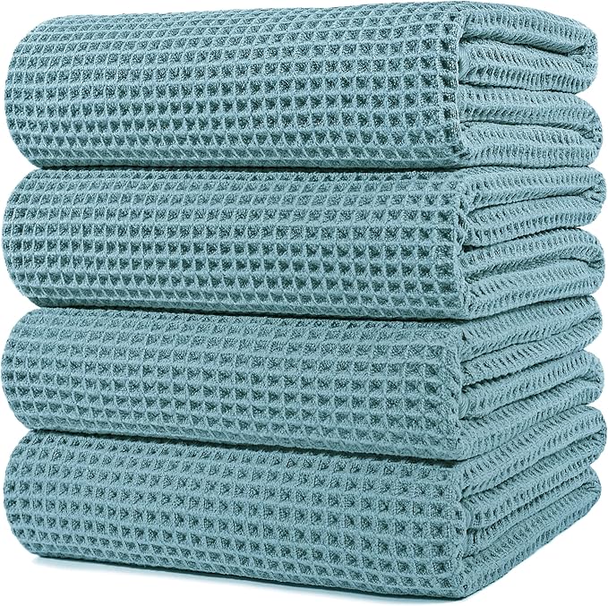 430 GSM Microfiber Oversize Quick Dry Lint Free Bath Towel, 60 x 30 in, 4 Pack (Waffle Weave)