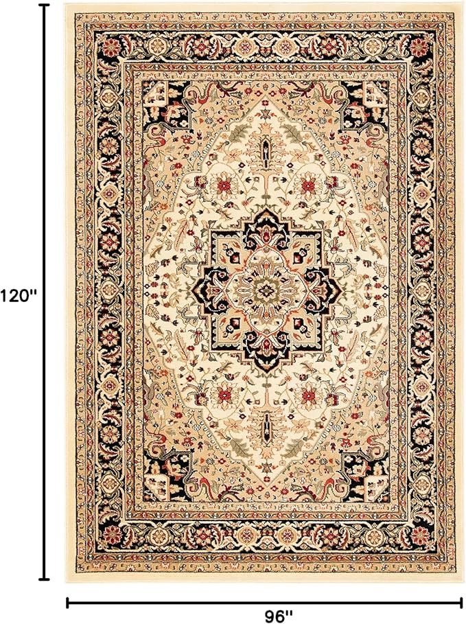 SAFAVIEH Lyndhurst Collection 7'9" x 9'9"Beige / Black LNH330C Traditional Oriental Non-Shedding Living Room Dining Bedroom Area Rug