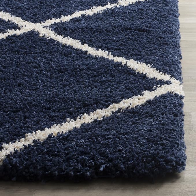 SAFAVIEH Hudson Shag Collection Runner Rug - 2'3" x 14', Navy & Ivory, Modern Trellis Design, Non-Shedding & Easy Care, 2-inch Thick Ideal for High Traffic Areas in Living Room, Bedroom (SGH281C)