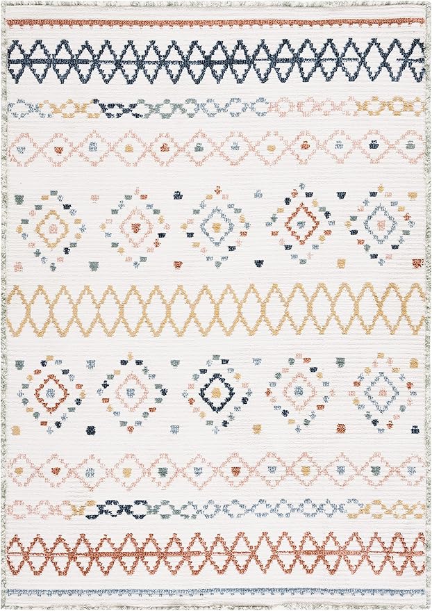 SAFAVIEH Marrakech Collection Area Rug - 5'3" x 7'6", Ivory & Multi, Moroccan Boho Tribal Rustic Design, Non-Shedding & Easy Care, Ideal for High Traffic Areas in Living Room, Bedroom (MRK612A)