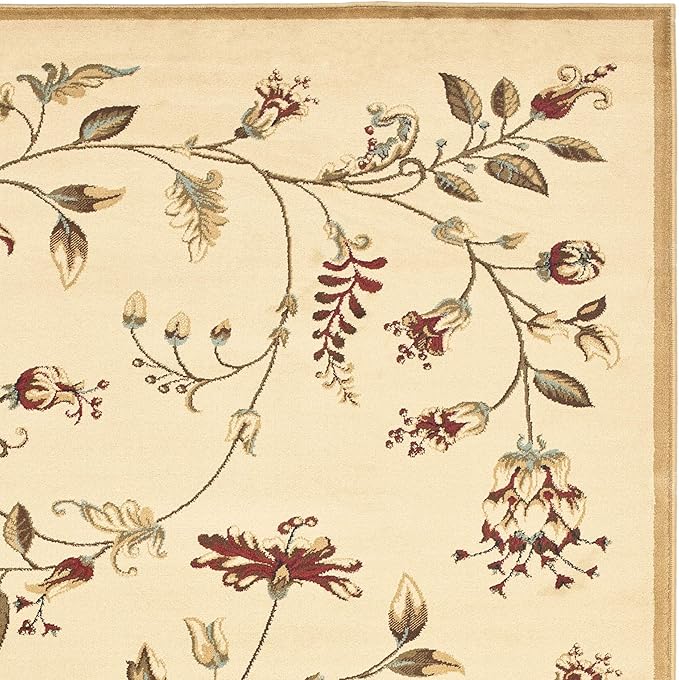 SAFAVIEH Lyndhurst Collection Area Rug - 6'7" x 9'6", Ivory & Multi, Traditional Floral Design, Non-Shedding & Easy Care, Ideal for High Traffic Areas in Living Room, Bedroom (LNH552-1291)