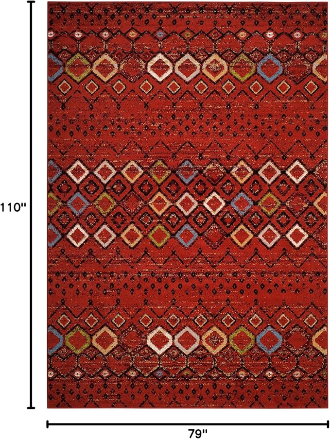 SAFAVIEH Amsterdam Collection Area Rug - 6'7" x 9'2", Terracotta & Multi, Moroccan Boho Design, Non-Shedding & Easy Care, Ideal for High Traffic Areas in Living Room, Bedroom (AMS108D)