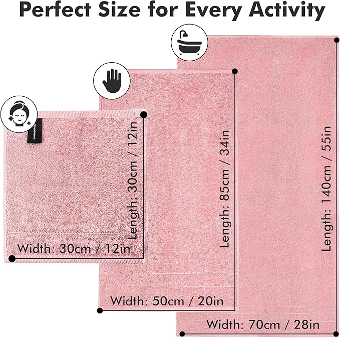 Bath Towels Set of 8 – 100% Cotton (Baby Pink) Bathroom Towel Set Bale Includes 2 Bath, 2 Hand, 4 Face Towels – Soft, Absorbent & Quick Dry Towel for Bathroom, Spa, Kitchen, Hotel Use