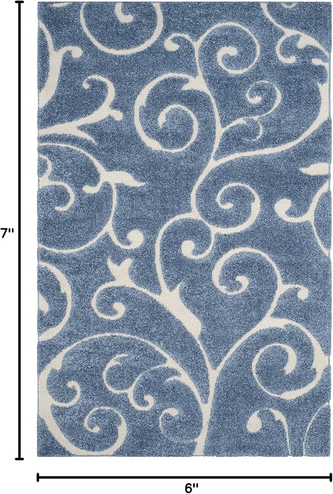 SAFAVIEH Florida Shag Collection Area Rug - 5'3" x 7'6", Light Blue & Cream, Scroll Design, Non-Shedding & Easy to Clean, High-Low Plush Pile, Ideal for Living Room, Bedroom, Dining Space (SG455-6011)