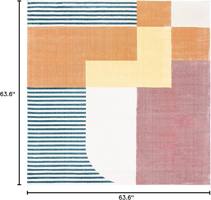 SAFAVIEH Orwell Collection Area Rug - 5'3" Square, Rust & Yellow, Mid-Century Modern Abstract Design, Non-Shedding & Easy Care, Ideal for High Traffic Areas in Living Room, Bedroom (ORW368P)