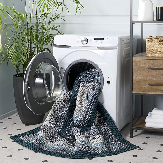 SAFAVIEH Washable Rug Outdoor Braided Collection - 4' x 6', Teal & Multi, Handmade & Reversible, Non-Shedding & Easy to Clean, Ideal for Patio, Backyard, Mudroom (BRD308J)