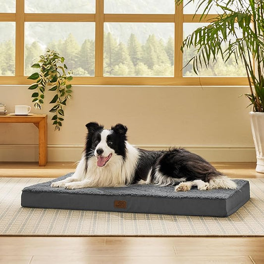 Bedsure Dog Beds Large Sized Dog - Comfy Flat Pet Beds with Removable Washable Cover, Orthopedic Egg Crate Foam Puppy Mat, Suitable for Pet Up to 65 lbs