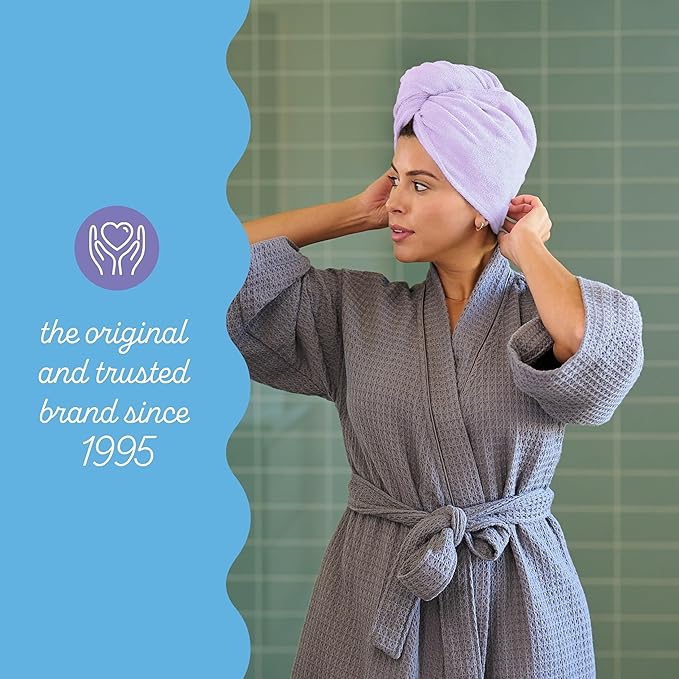 Turbie Twist 2-Pack Microfiber Hair Towel for Beauty, Travel, Gifting - Hair Wrap Turban for Straight, Wavy & Curly Hair - Premium Personal Care - Lilac & Lemon