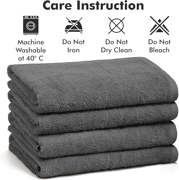 Bath Towels Set of 4 – 100% Cotton Dark Grey Extra Large Towels for Bathroom, Spa Use (55x28 in) – Super Soft and Quick Dry Large Bath Sheets for Adults
