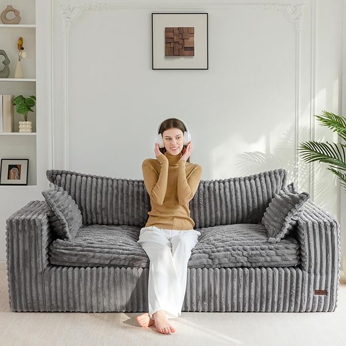 MAXYOYO 76" Bean Bag Sofa Couch, Loveseat Boneless Couch in a Box, Upholstered Small Mini Sofa with Deep Seating for Living Room Bedroom Office Apartment, No Assembly, Dark Grey