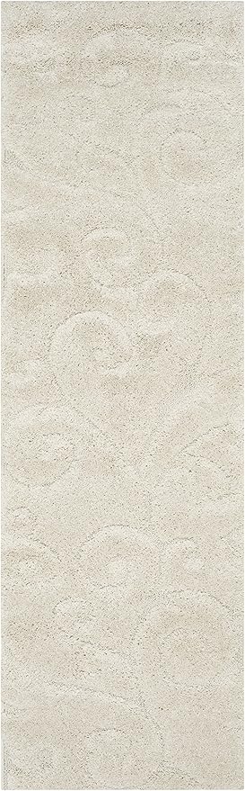 SAFAVIEH Florida Shag Collection Runner Rug - 2'3" x 11', Cream & Cream, Scroll Design, Non-Shedding & Easy to Clean, High-Low Plush Pile, Ideal for Bedroom, Foyer, Hallway (SG455-1111)