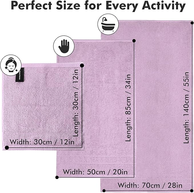 Bath Towels Set of 8 – 100% Cotton (Lilac) Bathroom Towel Set Bale Includes 2 Bath, 2 Hand, 4 Face Towels – Soft, Absorbent & Quick Dry Towel for Bathroom, Spa, Kitchen, Hotel Use