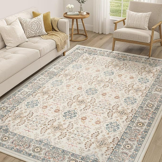 Vintage Living Room Area Rug 5x7 - Large Soft Washable Oriental Traditional Distressed Farmhouse Rugs for Bedroom - Indoor Floor Accent Carpet for Home Office House Decor - Multi