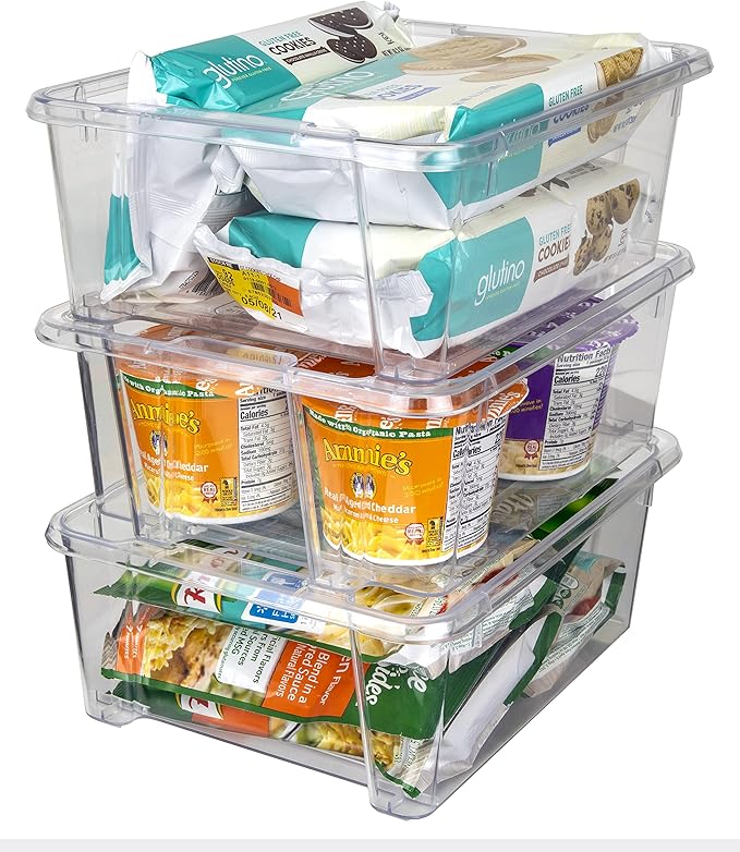 Best Kept Clear Plastic Storage Bins, Stackable Open Square Organizers for Home, Vanity, Cosmetics & Makeup Display, 3-Pack (No Lids)