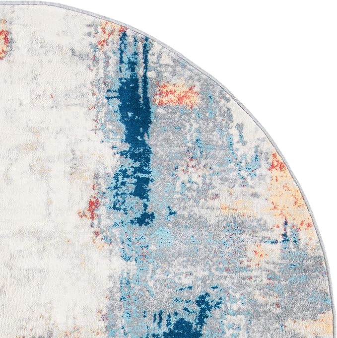 SAFAVIEH Jasper Collection 5' Round Grey / Red JSP101C Modern Abstract Non-Shedding Dining Room Entryway Foyer Living Room Bedroom Area Rug