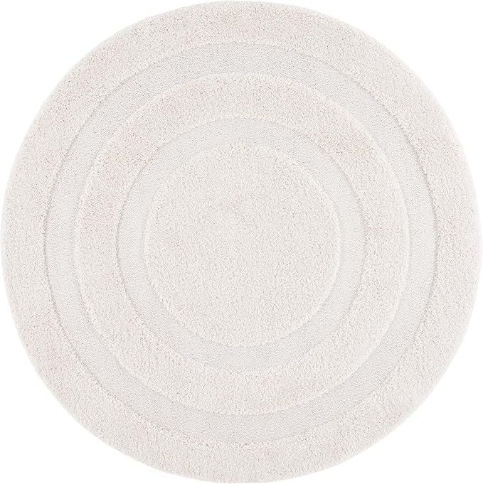 SAFAVIEH Florida Shag Collection Area Rug - 8' Round, Creme/Creme, Geometric Design, Plush 1.2 Inch Thick Ideal for High Traffic Areas in Living Room, Bedroom, Dining (SG454-1111)
