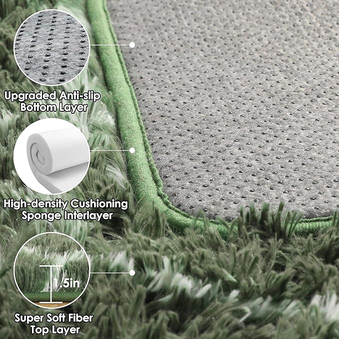 ONASAR Area Rugs for Bedroom Living Room, 4x6 Fluffy Olive Green and White Throw Rug, Shaggy Geometric Floor Mat for Home Decor Aesthetic, Soft Plush Fuzzy Carpet for Nursery Kids Teen Dorm