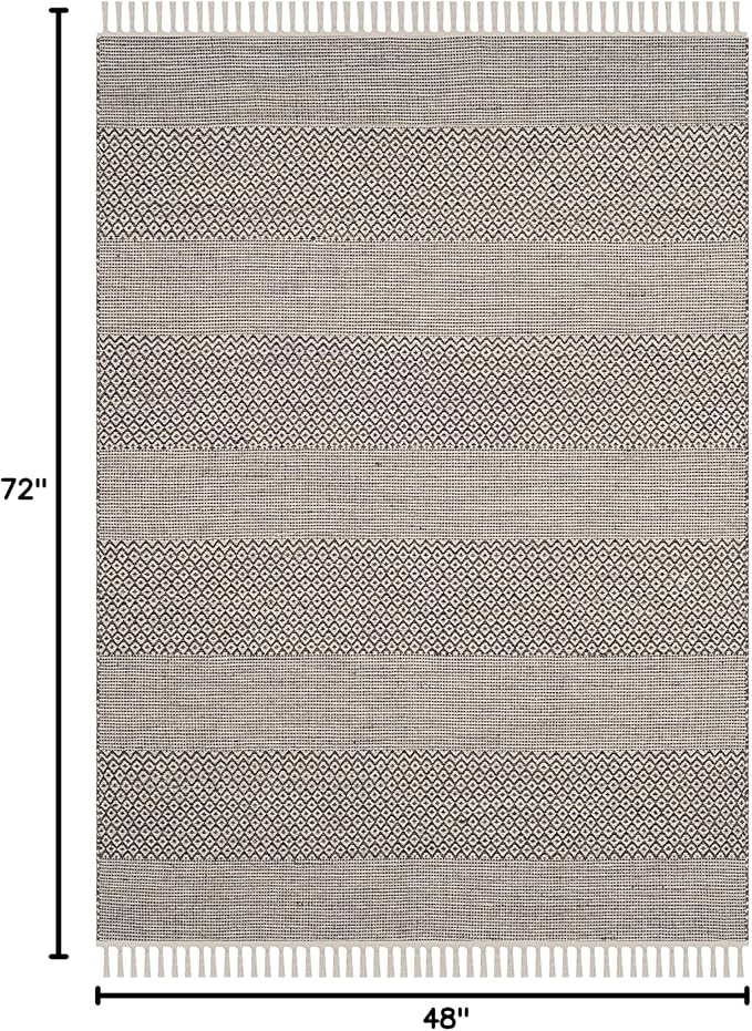 SAFAVIEH Montauk Collection Accent Rug - 4' x 6', Ivory & Anthracite, Handmade Flat Weave Boho Farmhouse Cotton Tassel Fringe, Ideal for High Traffic Areas in Entryway, Living Room, Bedroom (MTK330N)
