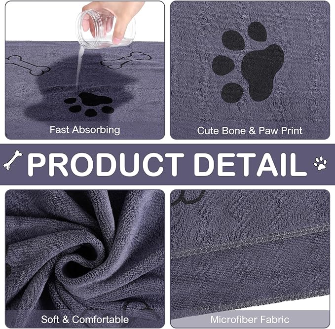 8 Pcs Dog Towels for Drying Dogs Cats Pet Towels Bulk Puppy Microfiber Quick Drying Paw Bath Bathing Supplies Absorbent for Medium Pets(Gray,55 x 28 Inch)