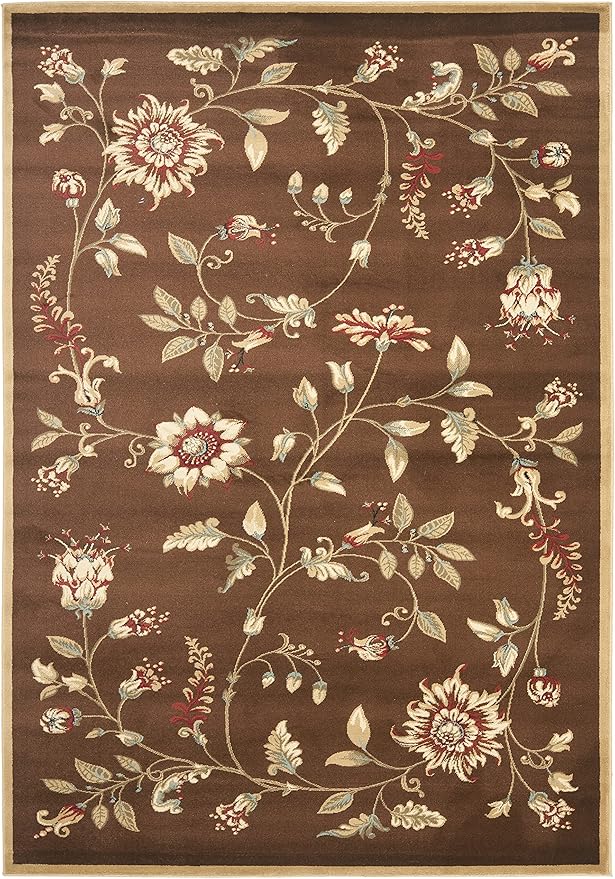 SAFAVIEH Lyndhurst Collection Area Rug - 5'3" x 7'6", Brown & Multi, Traditional Floral Design, Non-Shedding & Easy Care, Ideal for High Traffic Areas in Living Room, Bedroom (LNH552-2591)