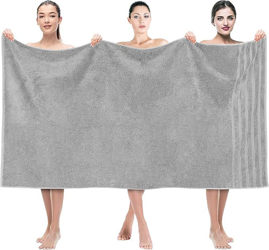 American Soft Linen 35x70 Jumbo Large Bath Towel, 600 GSM 100% Cotton Turkish Bath Sheet, Oversized Luxury Bath Towel for Bathroom Beach and Pool, Light Grey